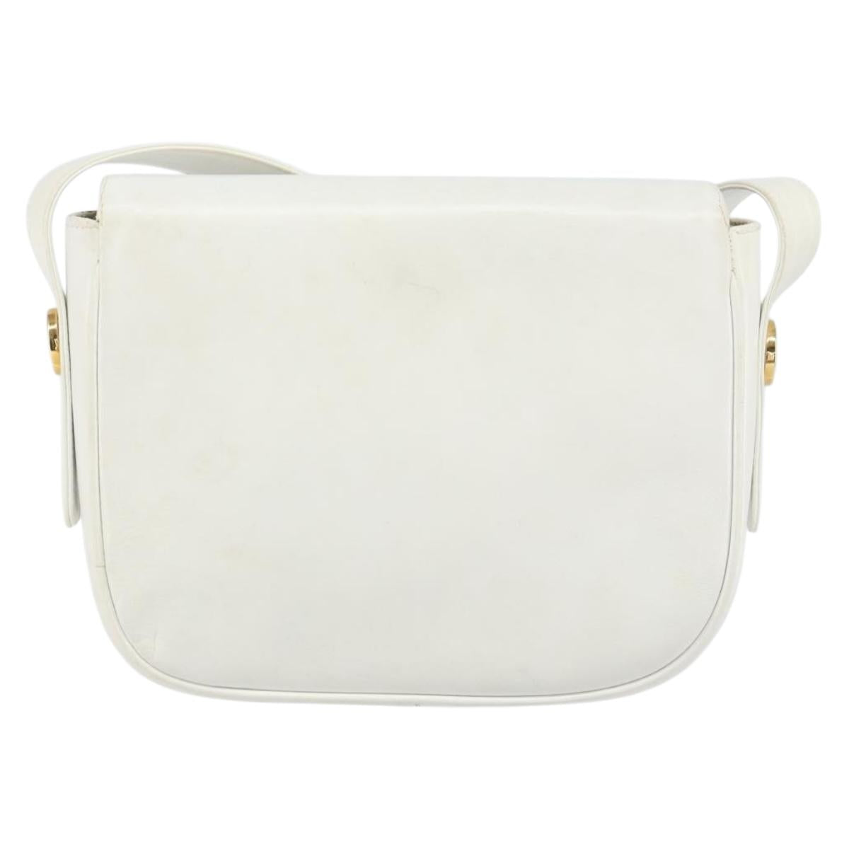CELINE Horse Carriage Shoulder Bag Leather White Gold Auth 166400