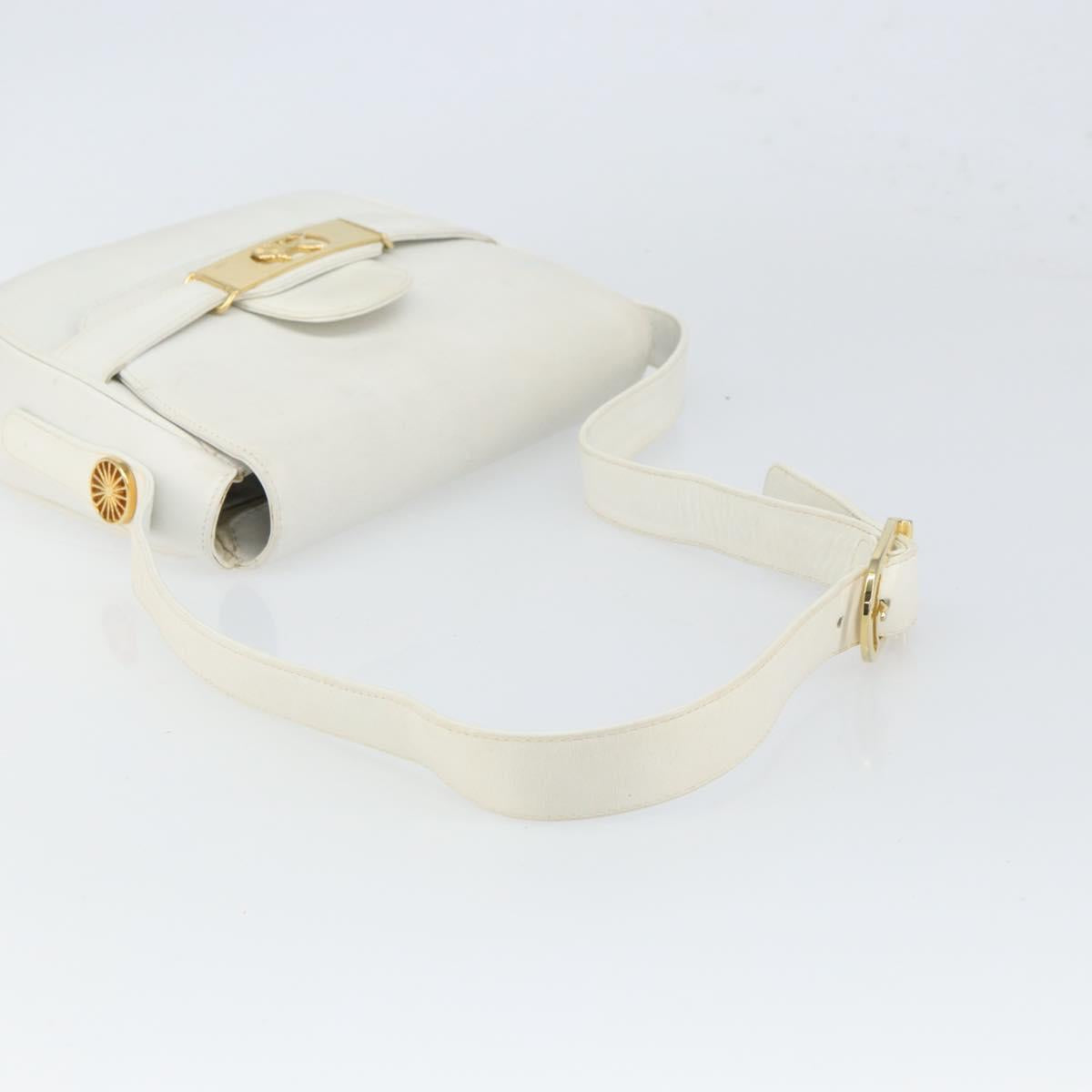 CELINE Horse Carriage Shoulder Bag Leather White Gold Auth 166400