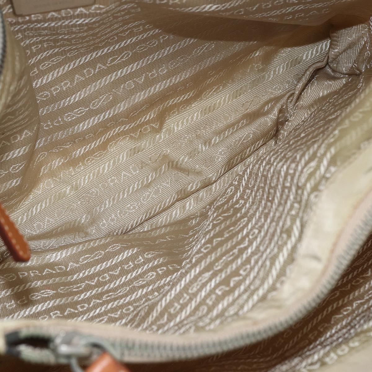 PRADA Tote Bag Nylon Ivory Silver Auth 166401