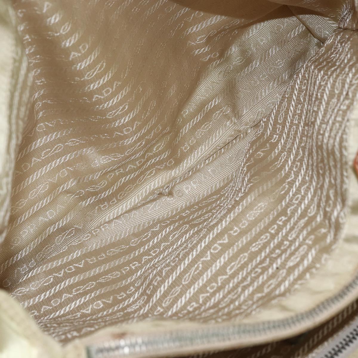 PRADA Tote Bag Nylon Ivory Silver Auth 166401