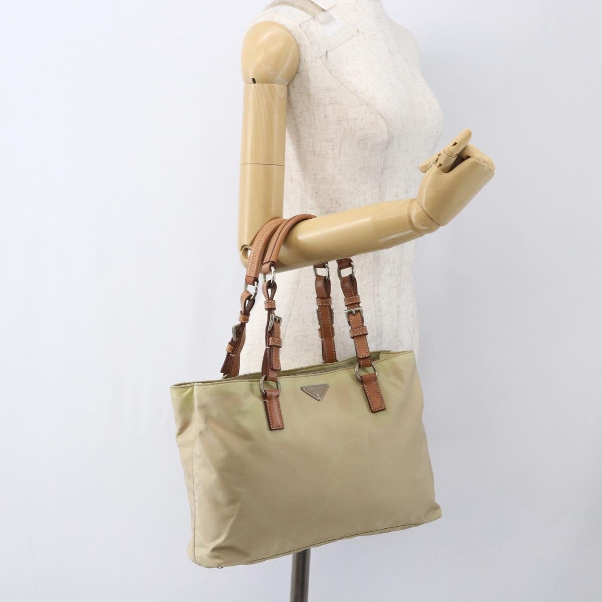 PRADA Tote Bag Nylon Ivory Silver Auth 166401