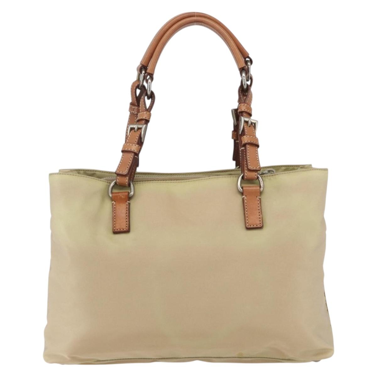 PRADA Tote Bag Nylon Ivory Silver Auth 166401