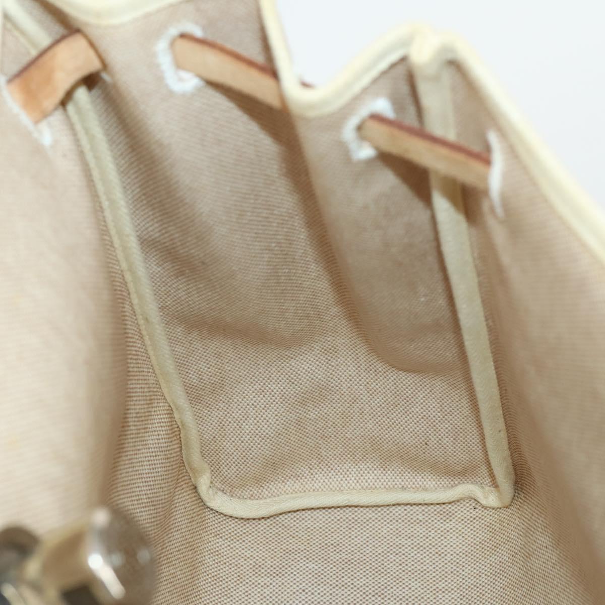 HERMES Her bag Hand Bag Canvas Leather 2way Beige Silver Auth 166412