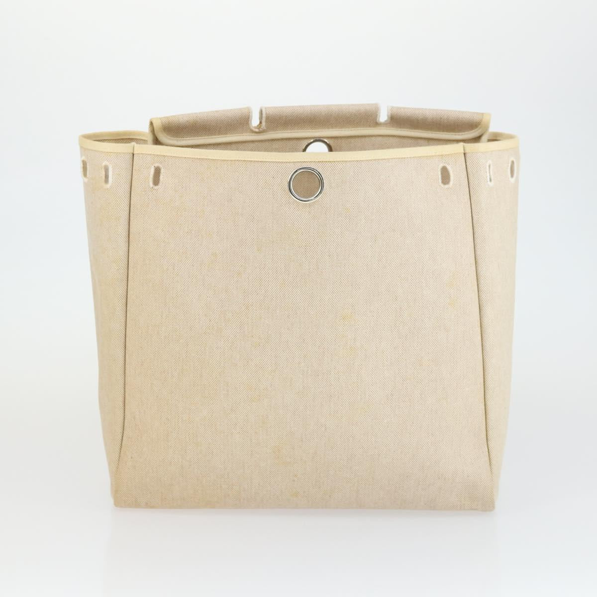 HERMES Her bag Hand Bag Canvas Leather 2way Beige Silver Auth 166412