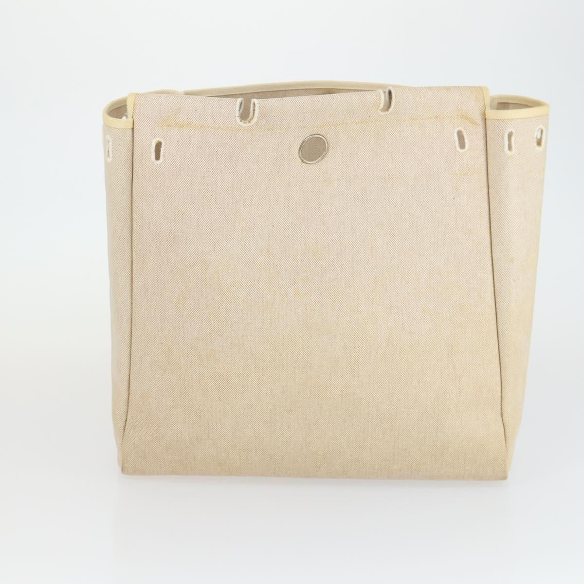 HERMES Her bag Hand Bag Canvas Leather 2way Beige Silver Auth 166412
