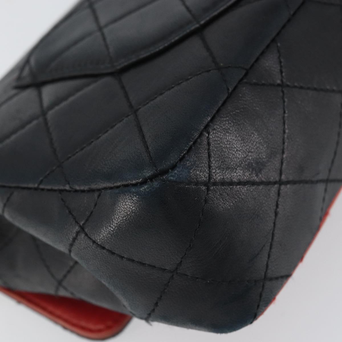 CHANEL Matelasse 25 Chain Shoulder Bag Lamb Skin Red Navy CC Auth 166416