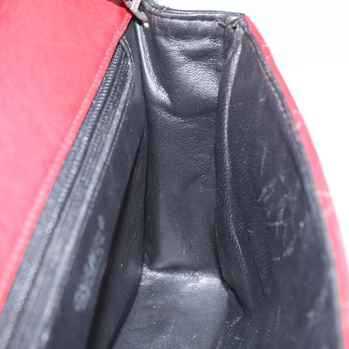 CHANEL Matelasse 25 Chain Shoulder Bag Lamb Skin Red Navy CC Auth 166416