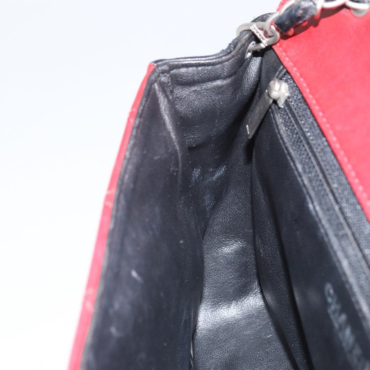 CHANEL Matelasse 25 Chain Shoulder Bag Lamb Skin Red Navy CC Auth 166416