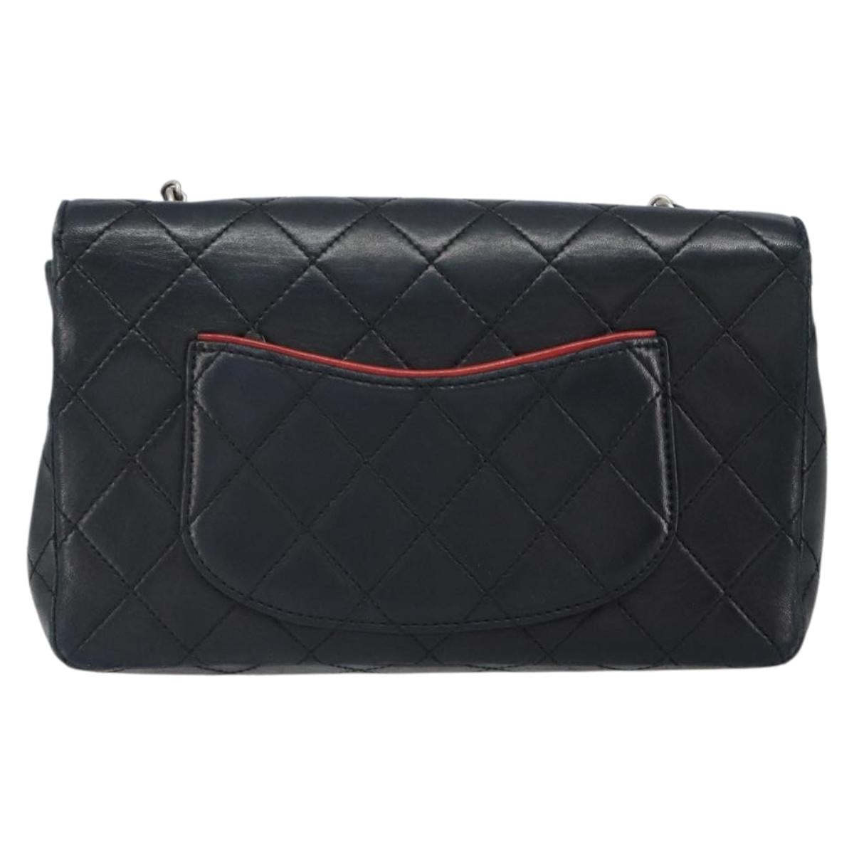 CHANEL Matelasse 25 Chain Shoulder Bag Lamb Skin Red Navy CC Auth 166416
