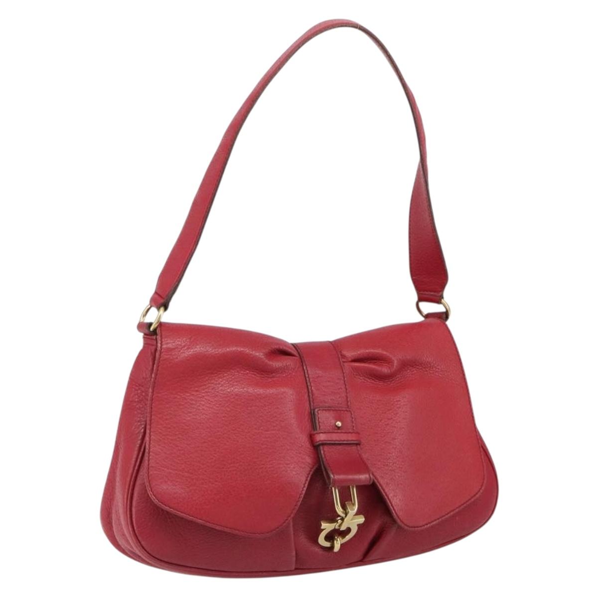 Salvatore Ferragamo Gancini Shoulder Bag Leather Red Gold Auth 166427