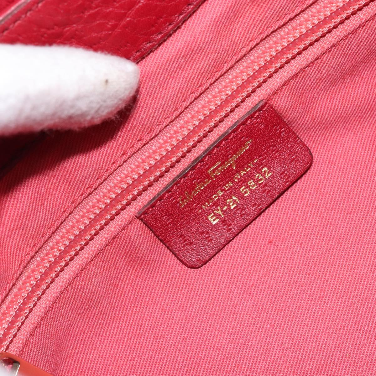 Salvatore Ferragamo Gancini Shoulder Bag Leather Red Gold Auth 166427