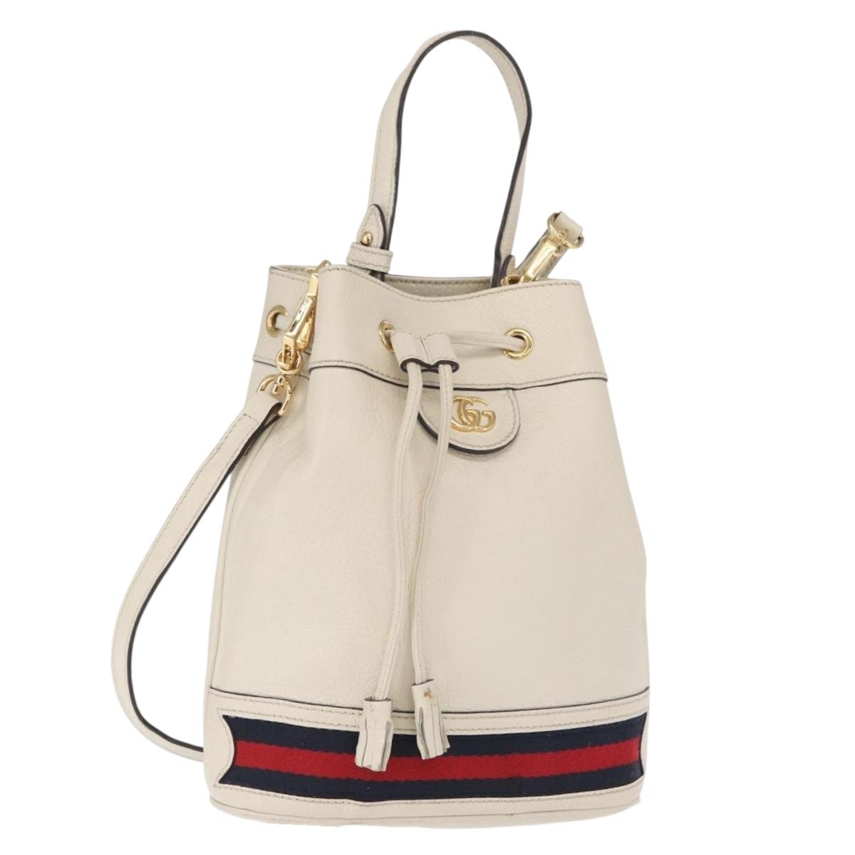 GUCCI Sherry Line GG Marmont Bag Leather 2way White Gold 610846 Auth 166430
