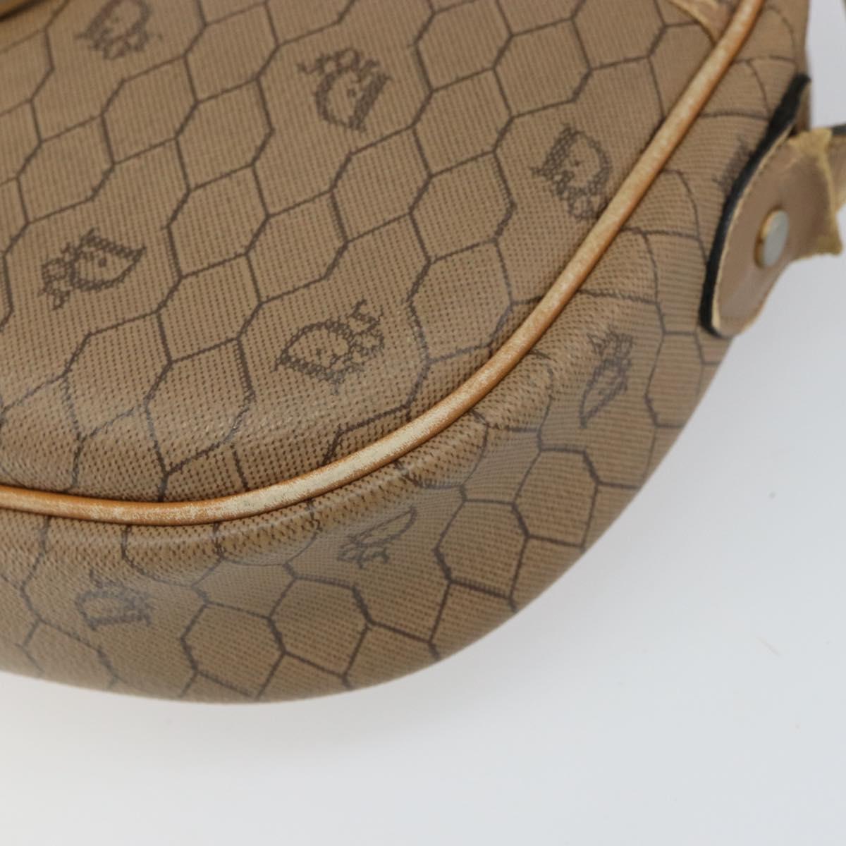 Christian Dior Honeycomb Canvas Shoulder Bag PVC Beige Gold Auth 166431