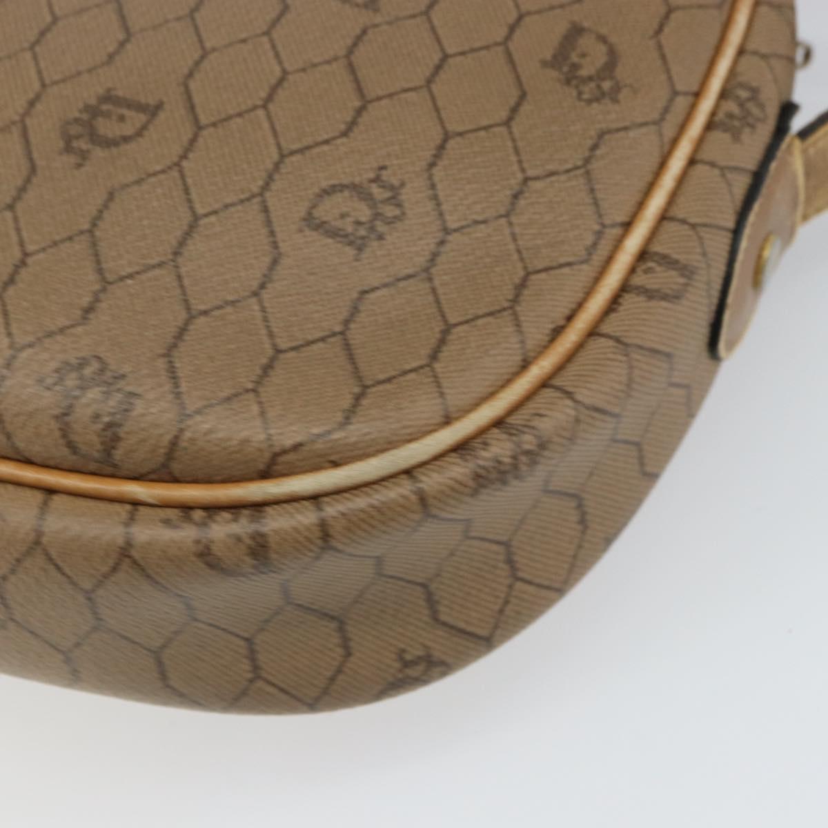 Christian Dior Honeycomb Canvas Shoulder Bag PVC Beige Gold Auth 166431