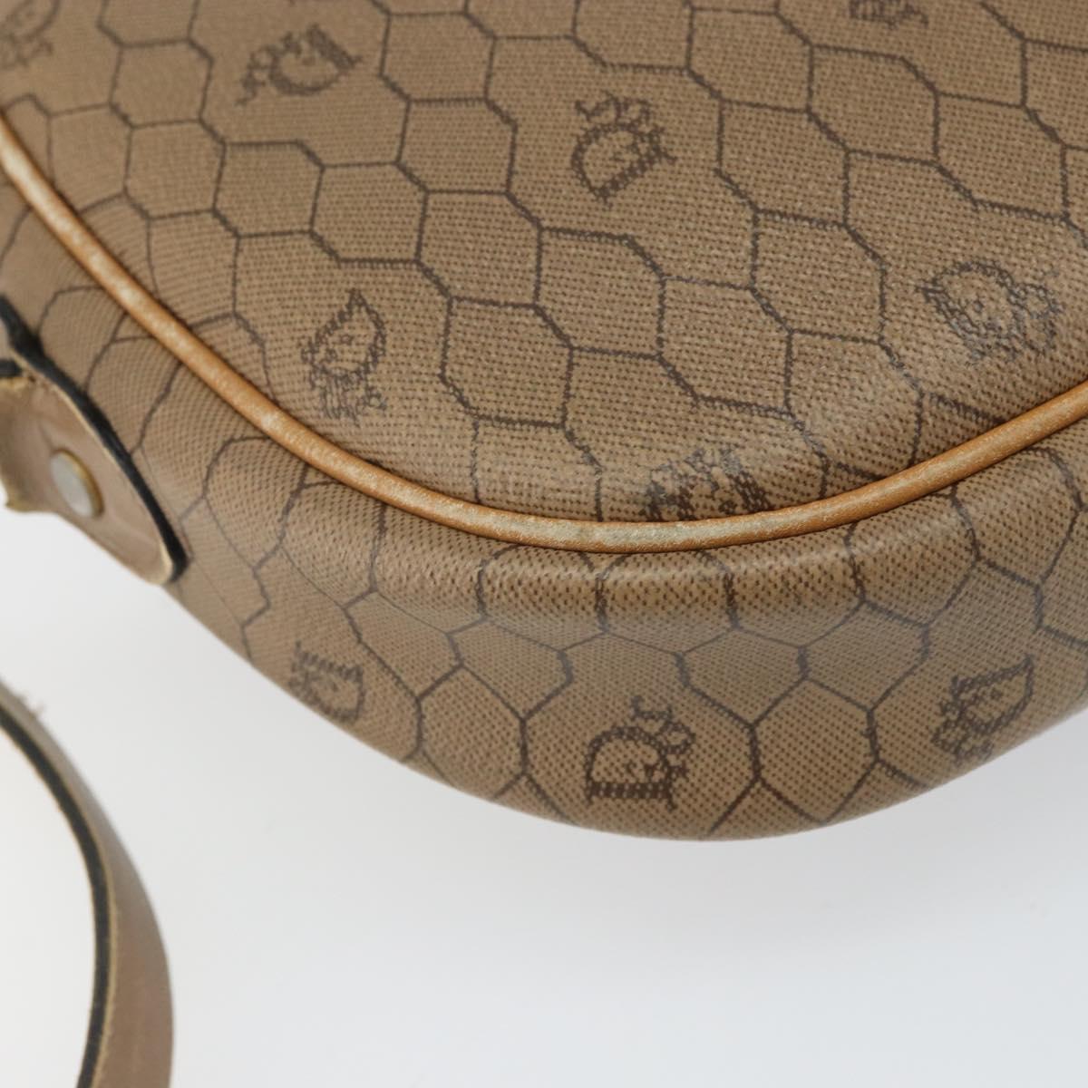 Christian Dior Honeycomb Canvas Shoulder Bag PVC Beige Gold Auth 166431