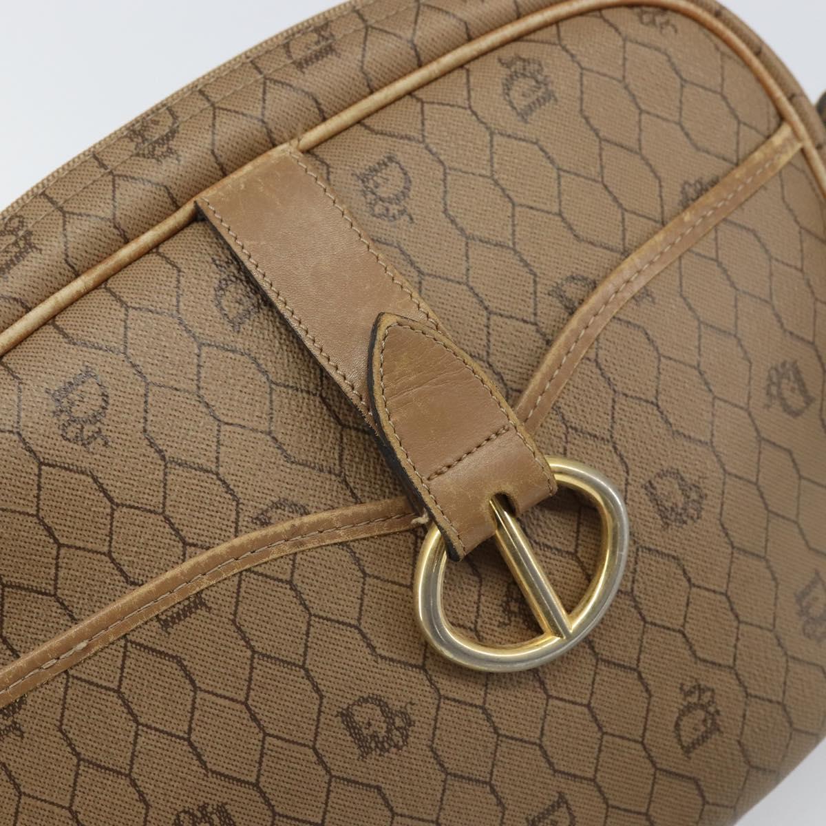 Christian Dior Honeycomb Canvas Shoulder Bag PVC Beige Gold Auth 166431