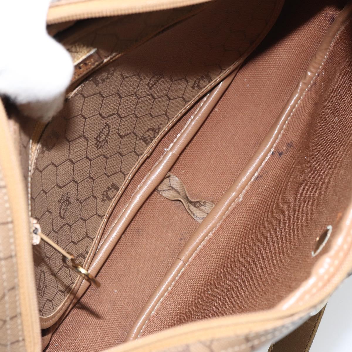 Christian Dior Honeycomb Canvas Shoulder Bag PVC Beige Gold Auth 166431