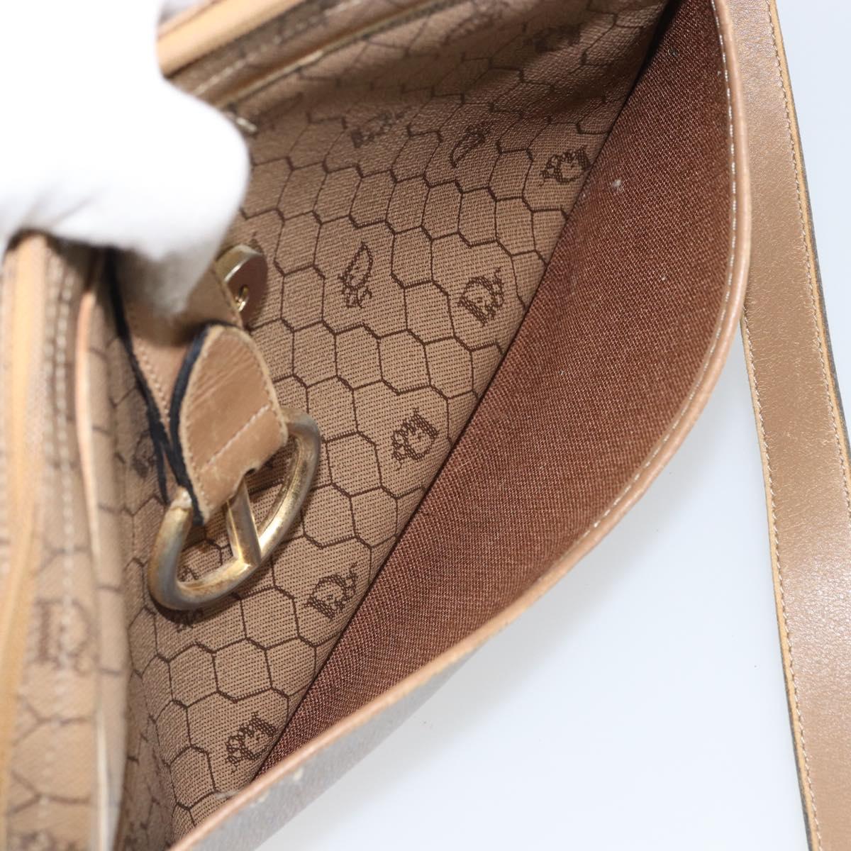 Christian Dior Honeycomb Canvas Shoulder Bag PVC Beige Gold Auth 166431