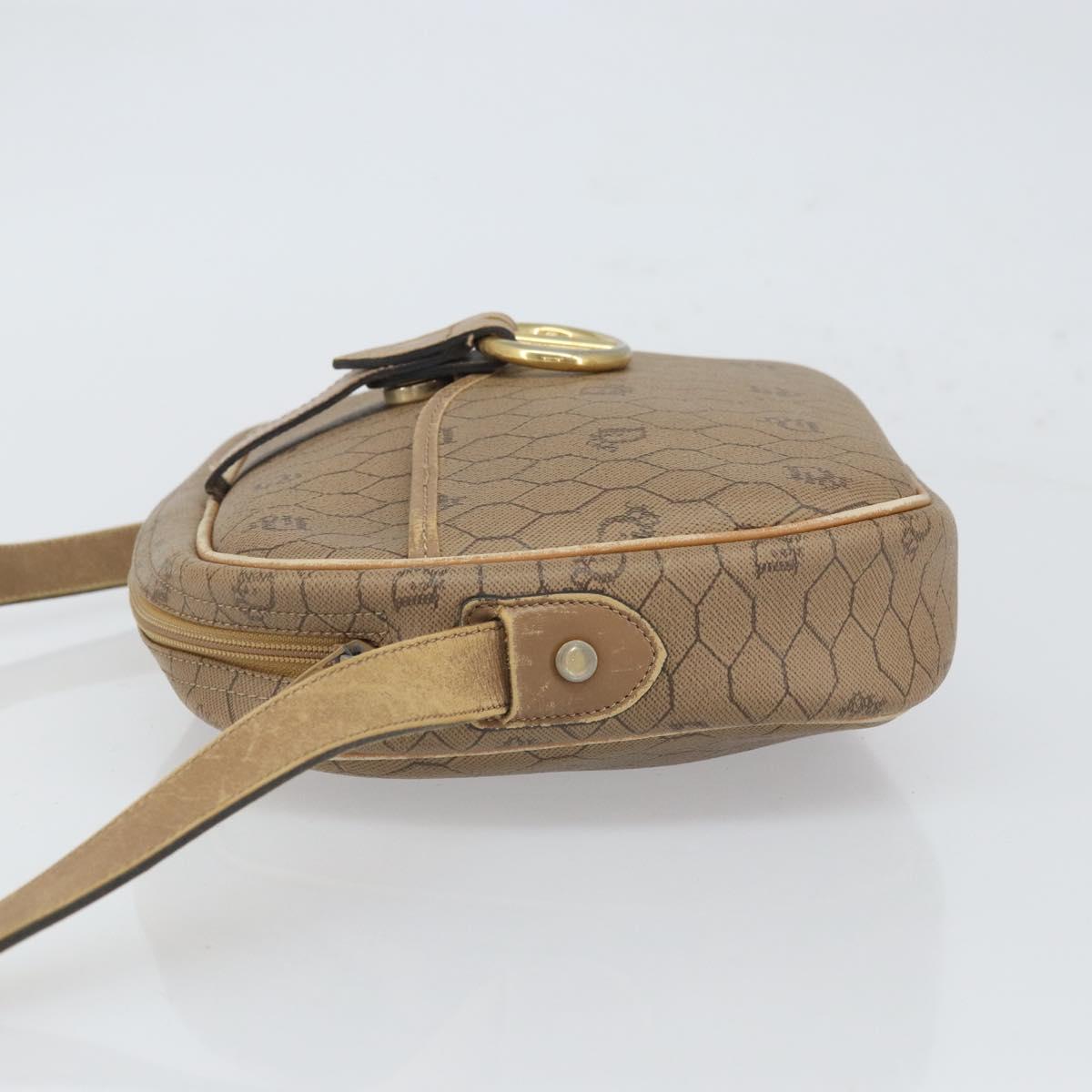 Christian Dior Honeycomb Canvas Shoulder Bag PVC Beige Gold Auth 166431