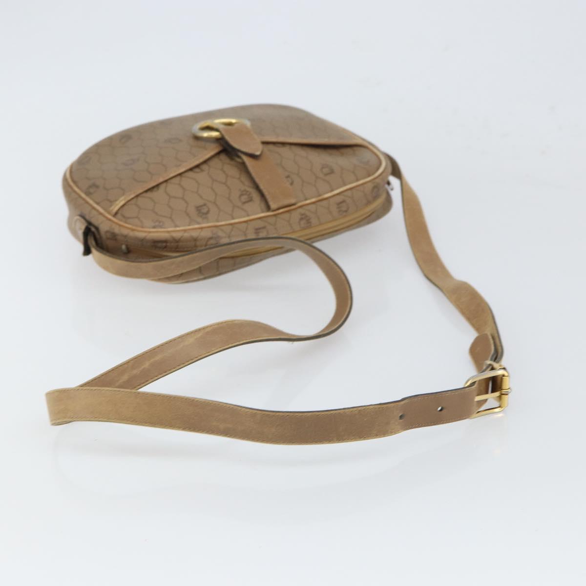 Christian Dior Honeycomb Canvas Shoulder Bag PVC Beige Gold Auth 166431