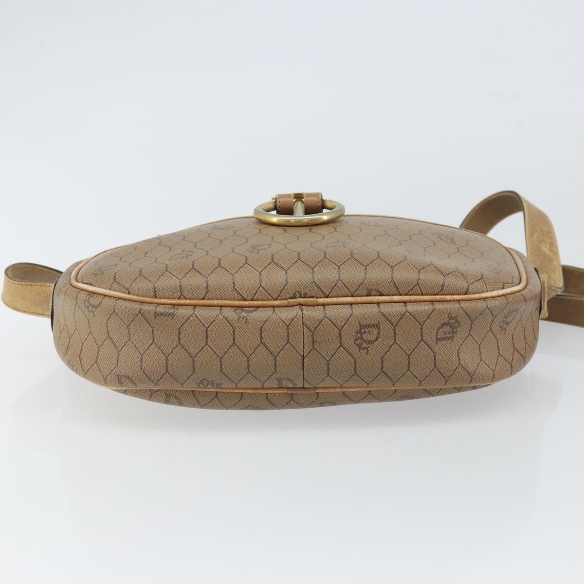 Christian Dior Honeycomb Canvas Shoulder Bag PVC Beige Gold Auth 166431