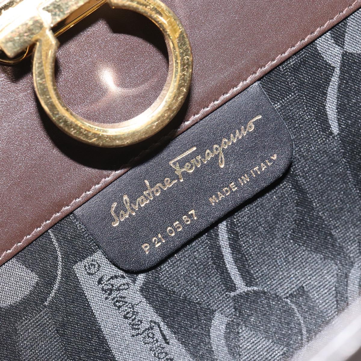 Salvatore Ferragamo Gancini Chain Shoulder Bag Leather Brown Gold Auth 166439
