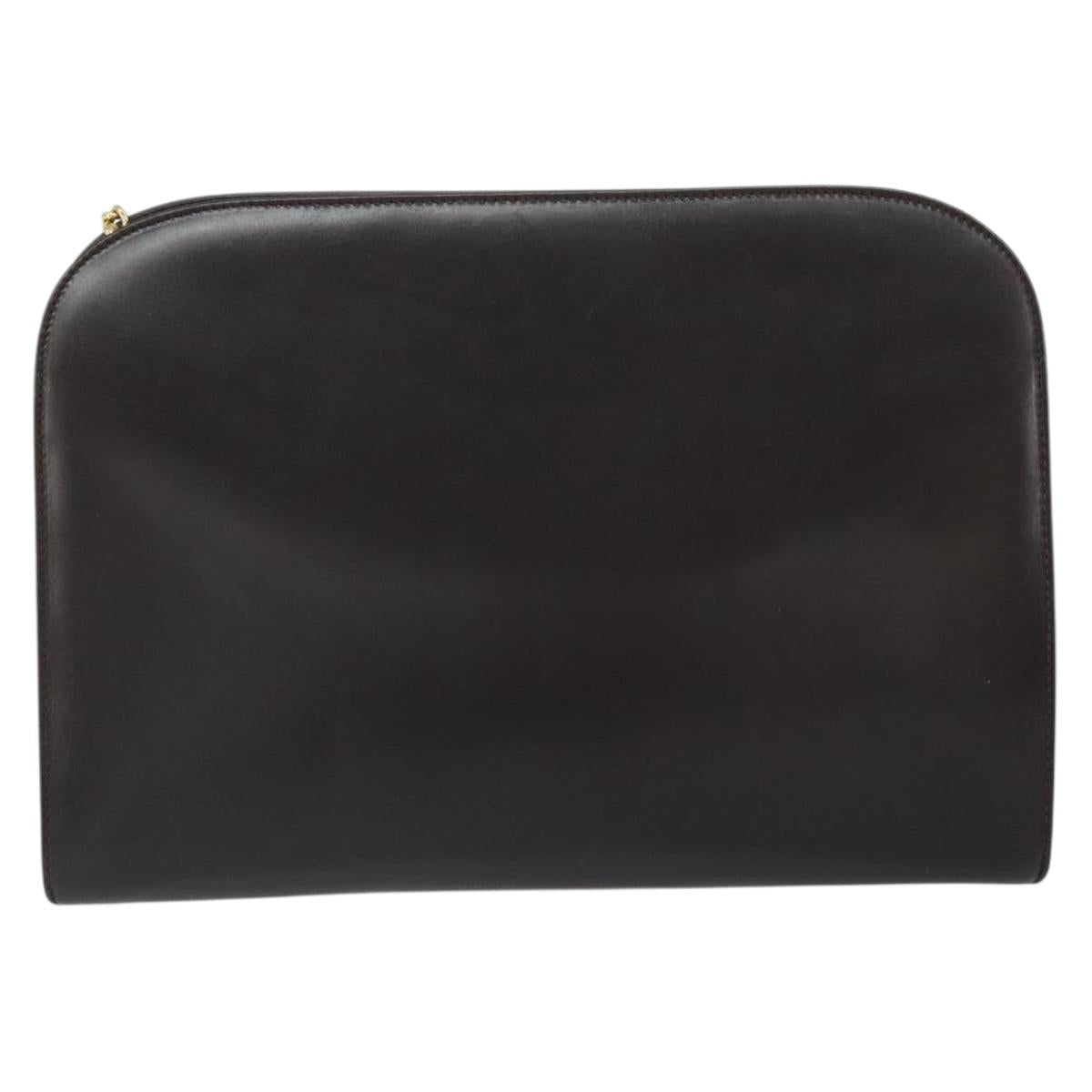Salvatore Ferragamo Gancini Chain Shoulder Bag Leather Brown Gold Auth 166439