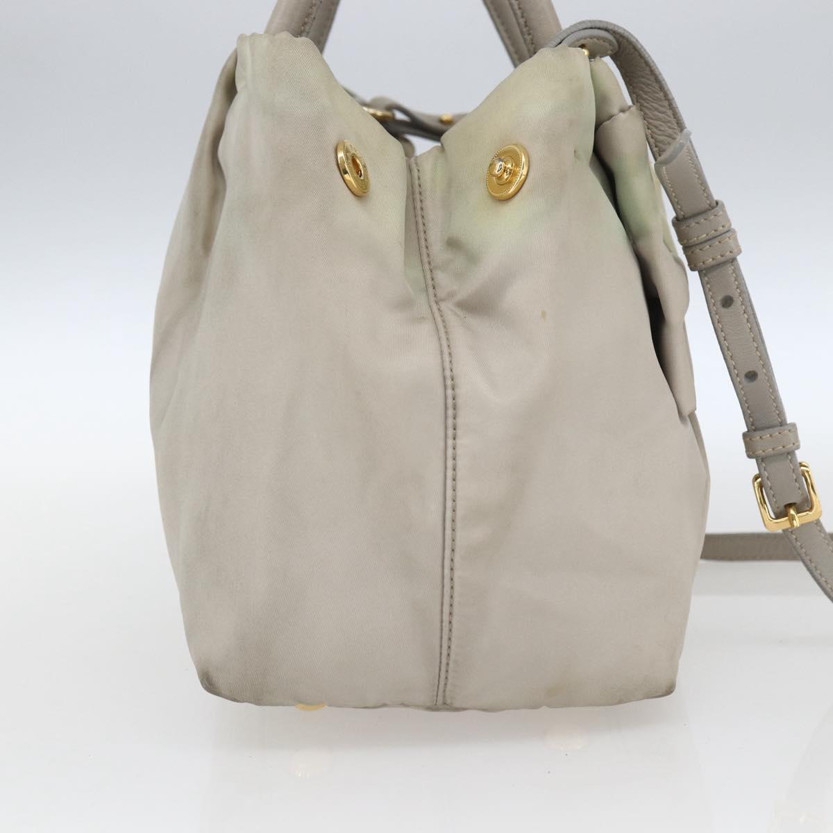 PRADA Hand Bag Nylon 2way Ivory Gold Auth 166443