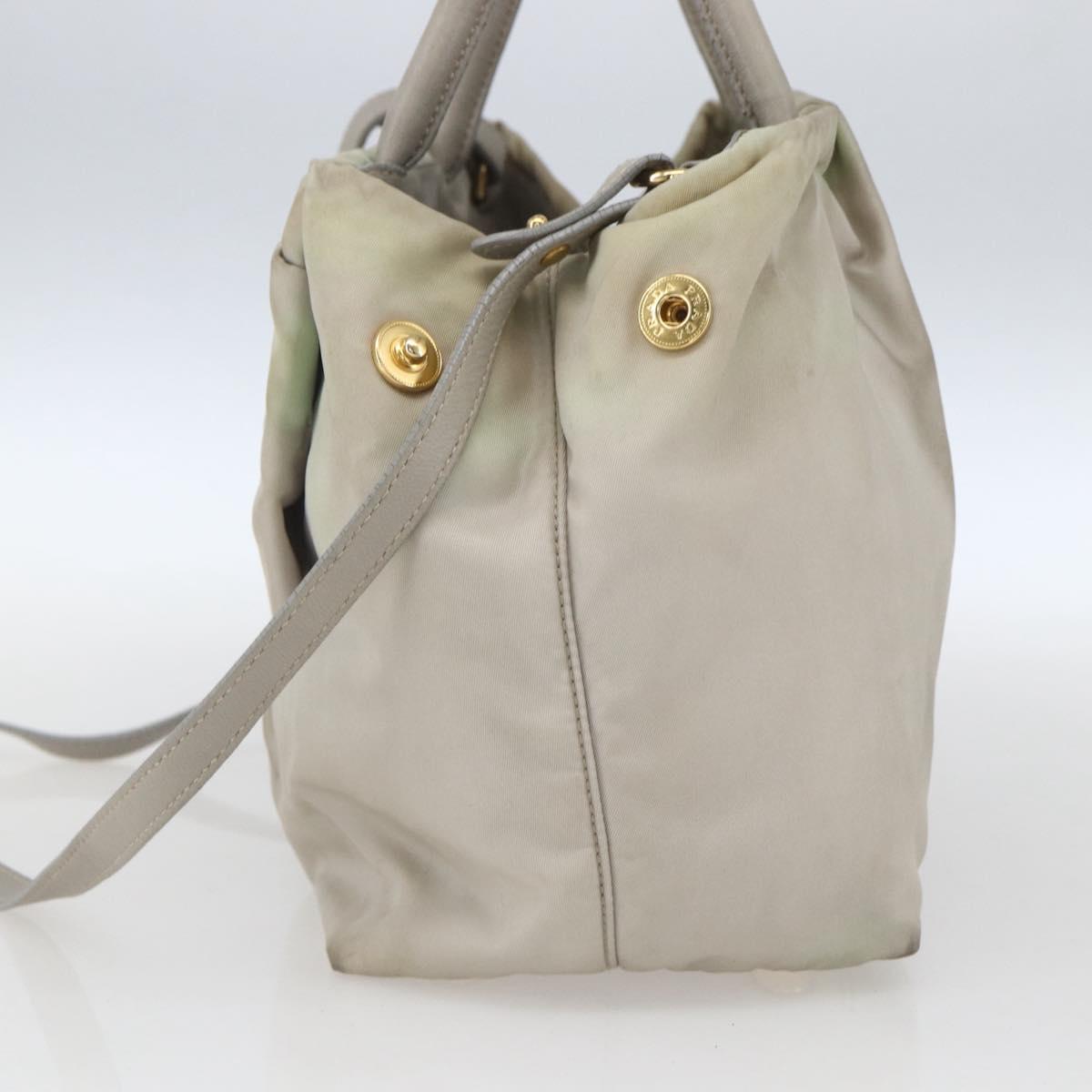 PRADA Hand Bag Nylon 2way Ivory Gold Auth 166443
