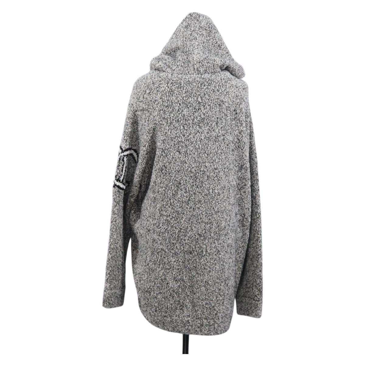 CHANEL Penguin Knit Hoodie Tweed Gray CC Auth 166450SM