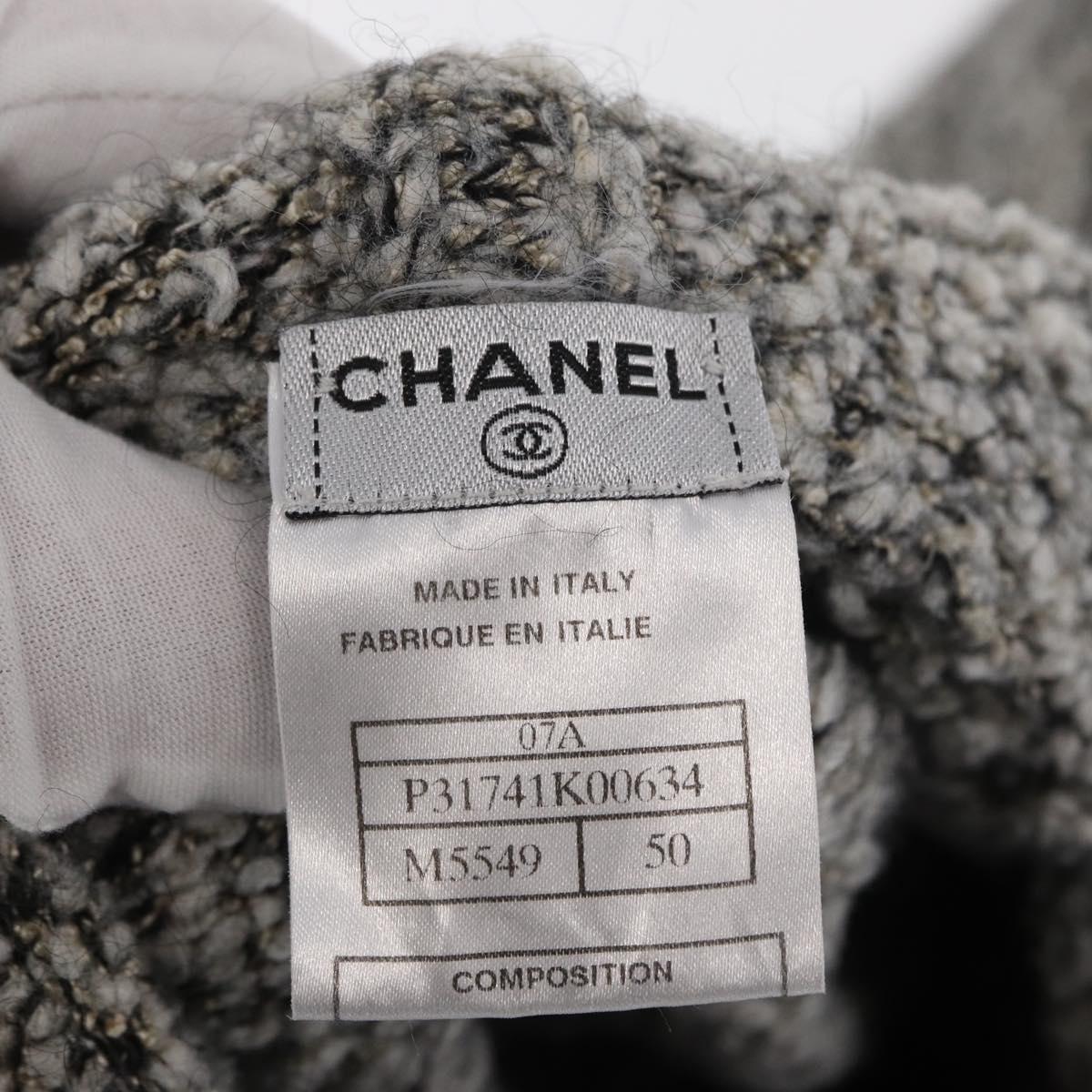 CHANEL Penguin Knit Hoodie Tweed Gray CC Auth 166450SM