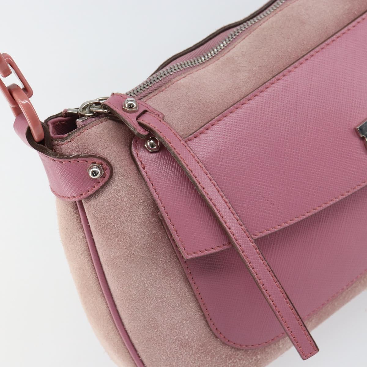 Salvatore Ferragamo Gancini Shoulder Bag Suede Pink Silver Auth 166453