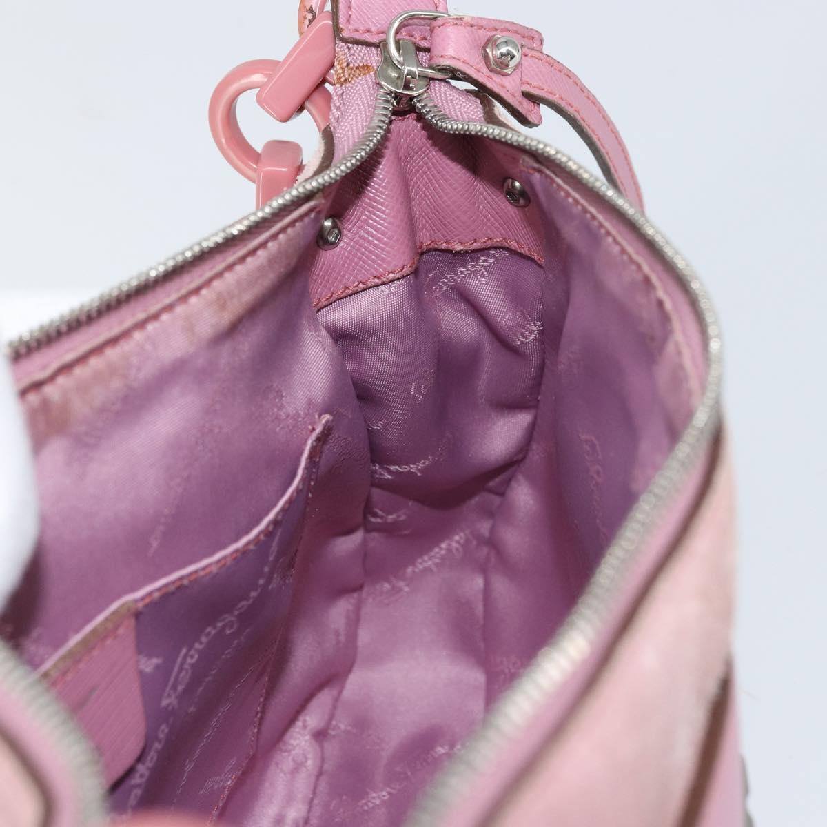 Salvatore Ferragamo Gancini Shoulder Bag Suede Pink Silver Auth 166453