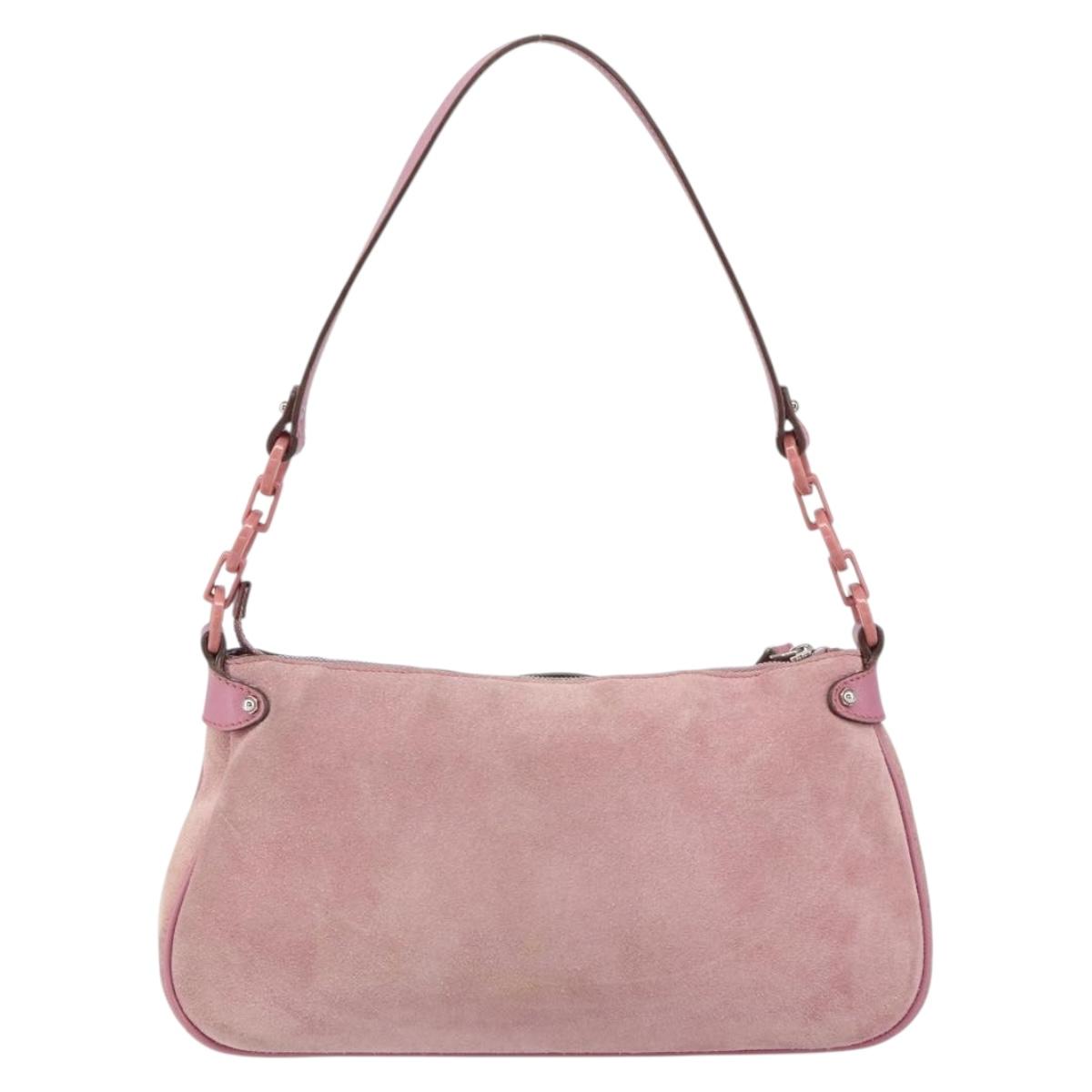 Salvatore Ferragamo Gancini Shoulder Bag Suede Pink Silver Auth 166453