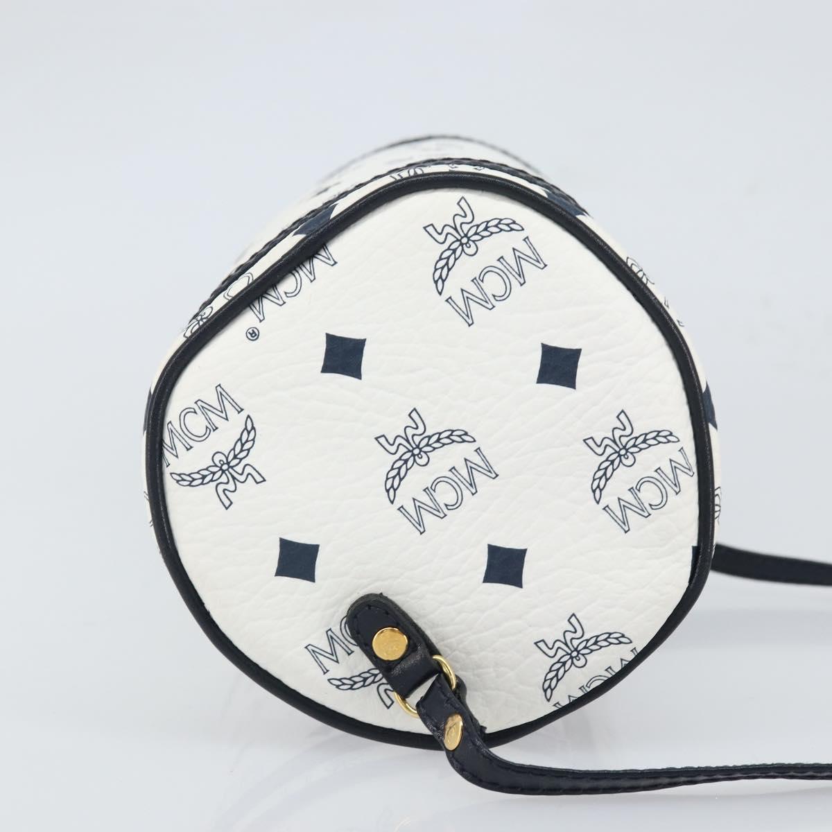 MCM Vicetos Logogram Shoulder Bag PVC Leather White Gold Auth 166456