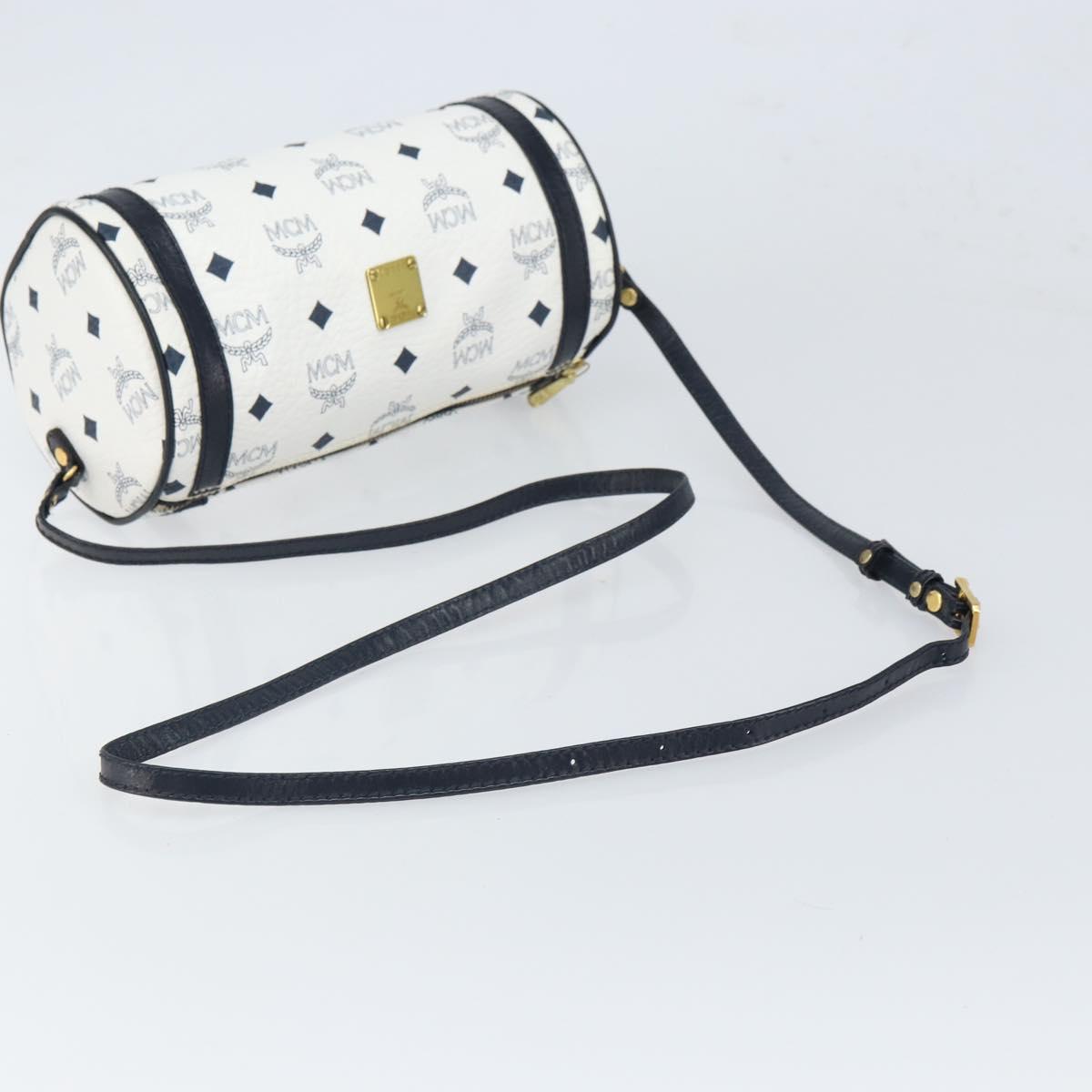 MCM Vicetos Logogram Shoulder Bag PVC Leather White Gold Auth 166456