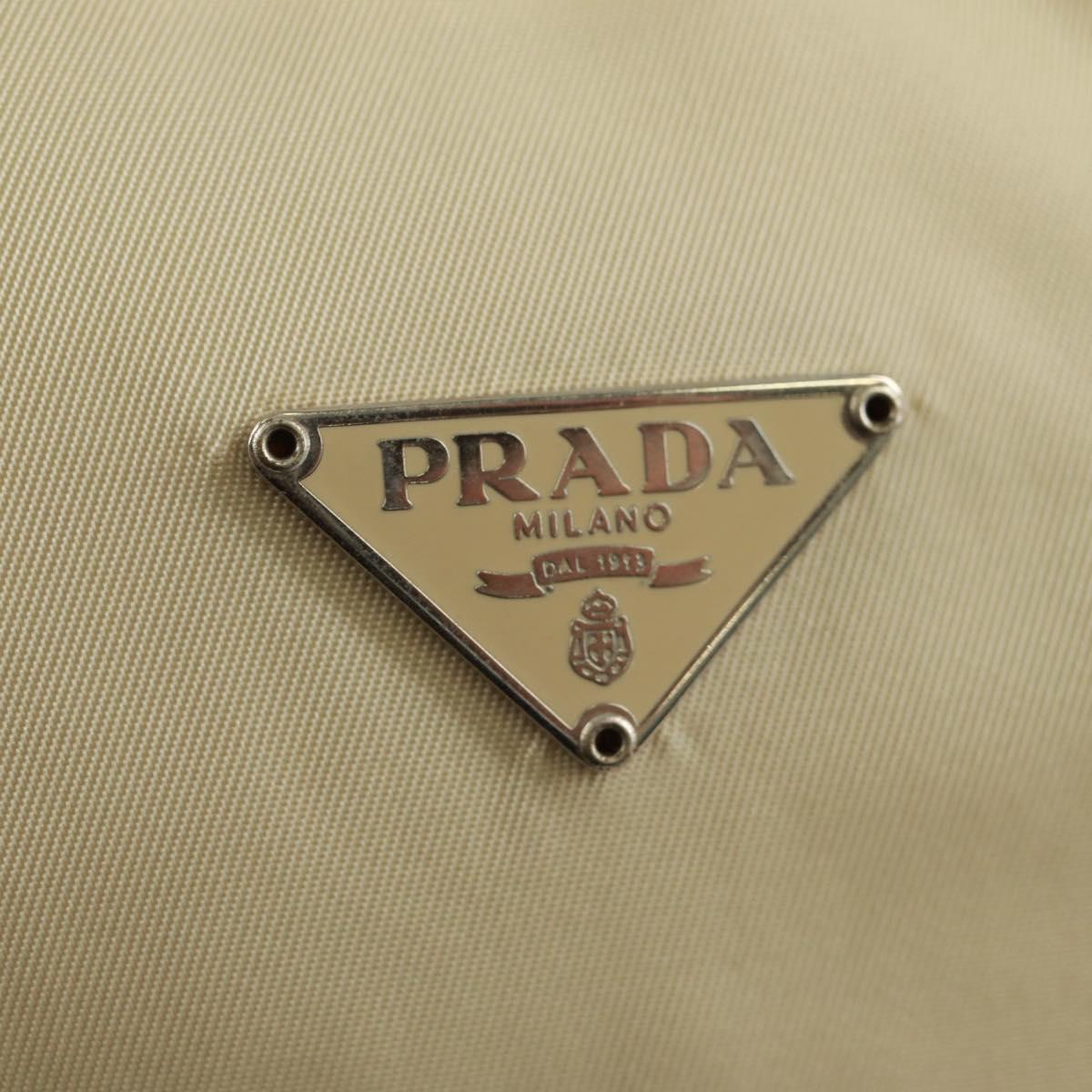 PRADA Hand Bag Nylon Ivory Silver Auth 166457
