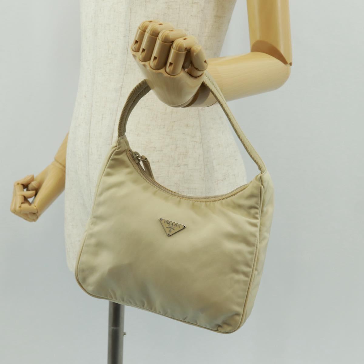 PRADA Hand Bag Nylon Ivory Silver Auth 166457