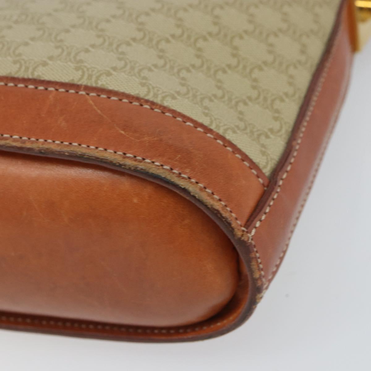 CELINE Macadam Canvas Shoulder Bag PVC Beige Gold Auth 166459