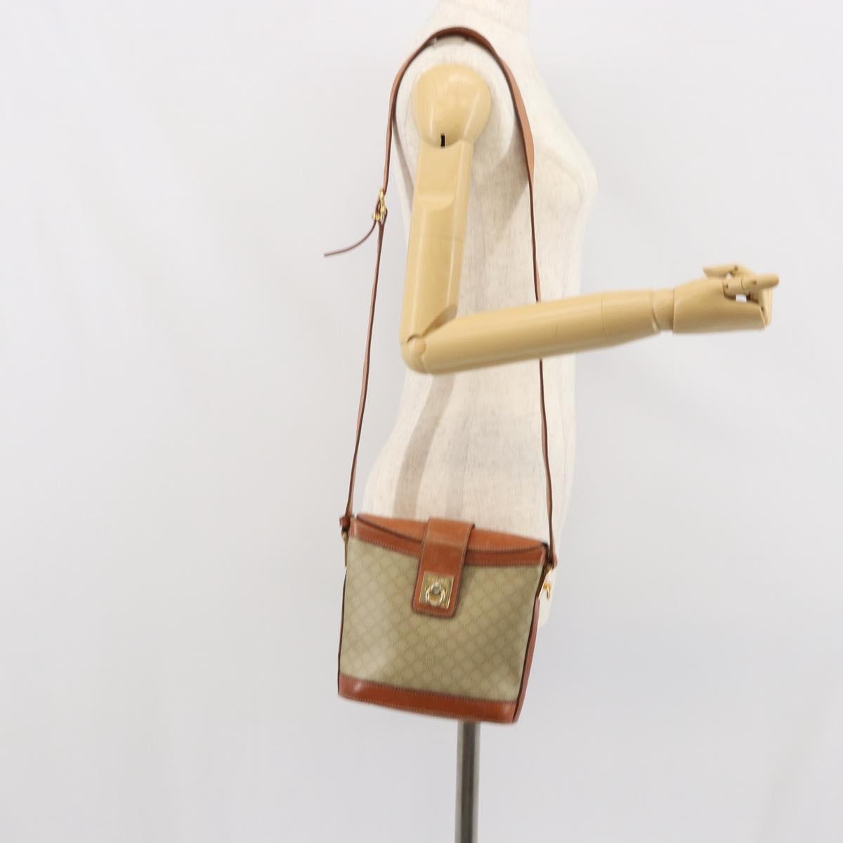 CELINE Macadam Canvas Shoulder Bag PVC Beige Gold Auth 166459