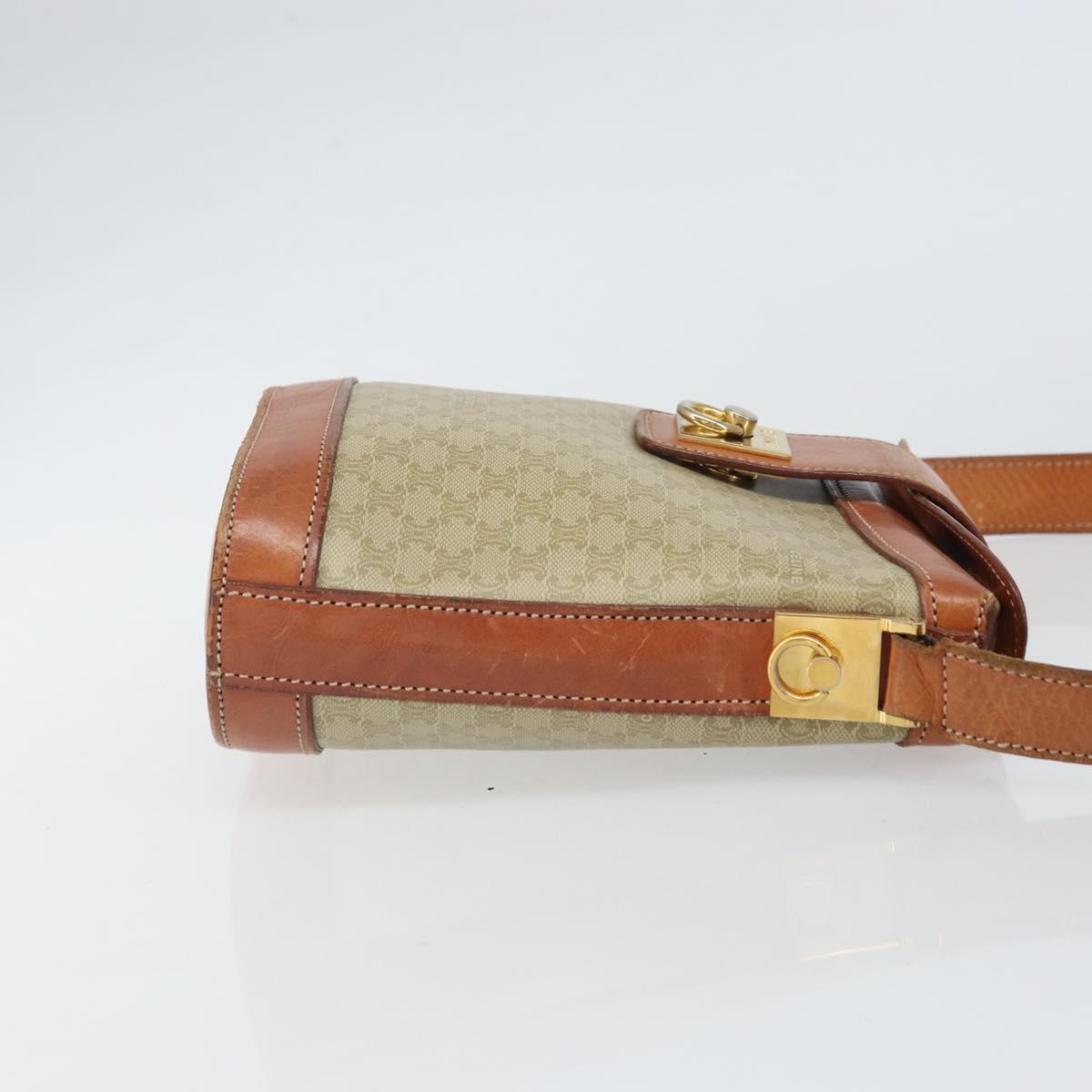 CELINE Macadam Canvas Shoulder Bag PVC Beige Gold Auth 166459
