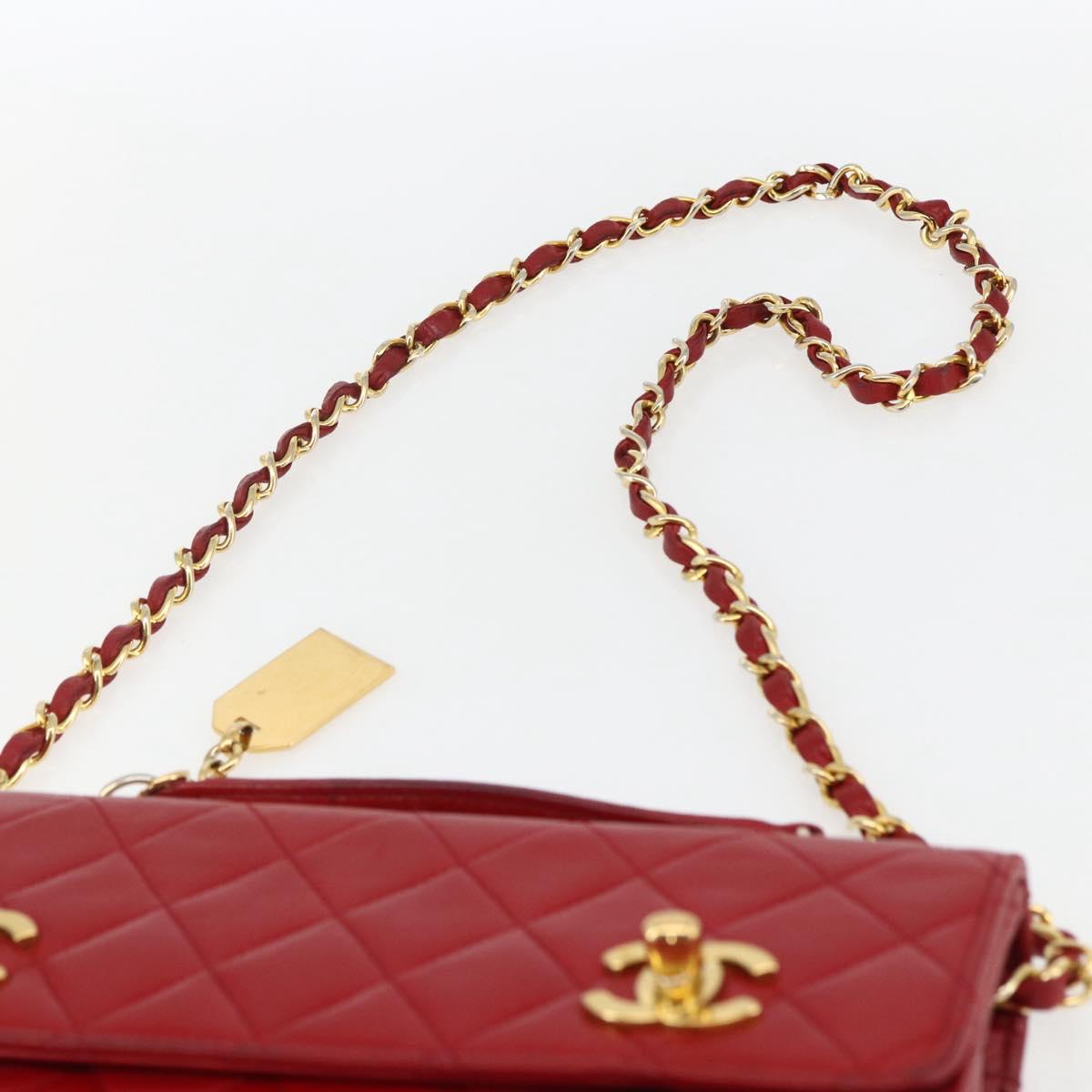 CHANEL Matelasse 23 Double Turn Lock Chain Bag Lamb Skin Red CC Auth 166468SAM