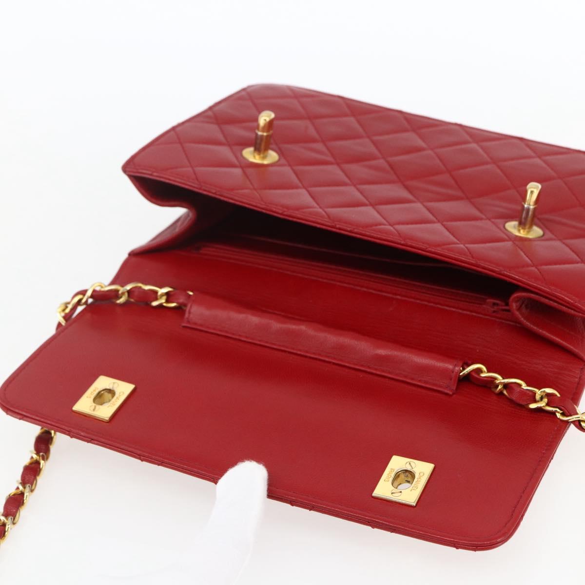 CHANEL Matelasse 23 Double Turn Lock Chain Bag Lamb Skin Red CC Auth 166468SAM