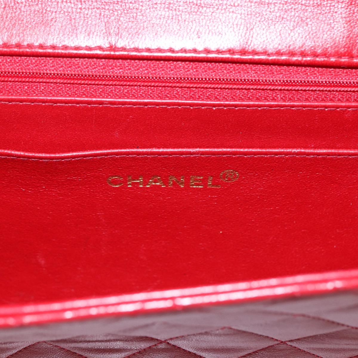 CHANEL Matelasse 23 Double Turn Lock Chain Bag Lamb Skin Red CC Auth 166468SAM