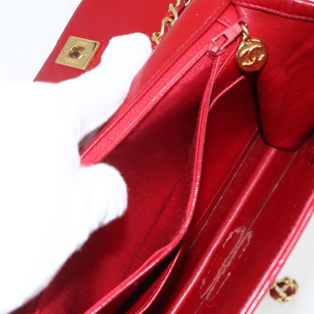 CHANEL Matelasse 23 Double Turn Lock Chain Bag Lamb Skin Red CC Auth 166468SAM