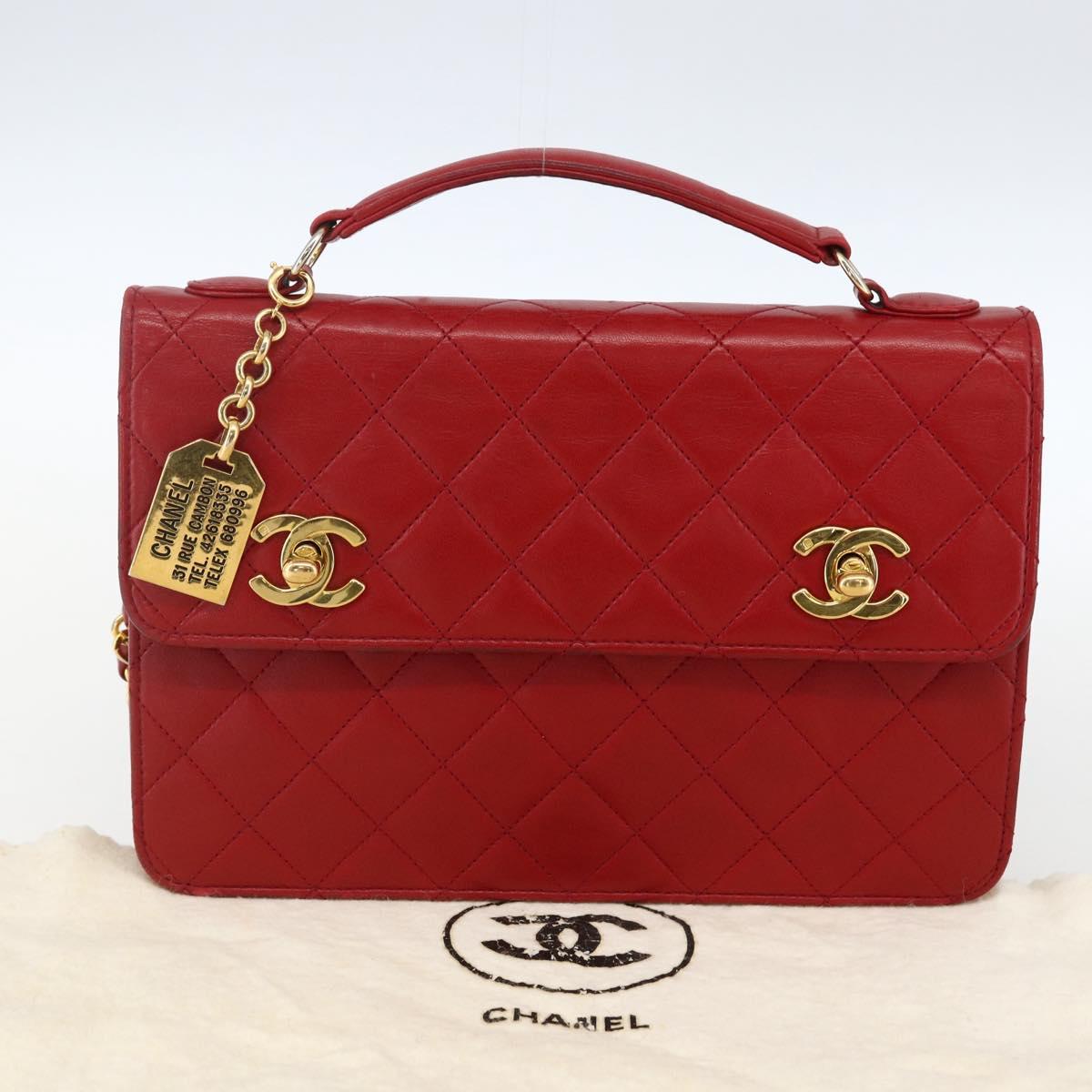 CHANEL Matelasse 23 Double Turn Lock Chain Bag Lamb Skin Red CC Auth 166468SAM