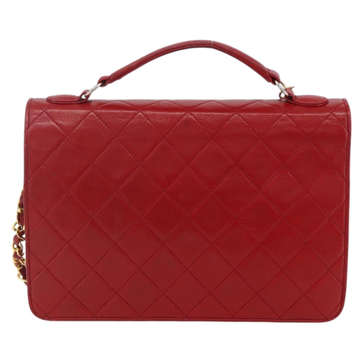 CHANEL Matelasse 23 Double Turn Lock Chain Bag Lamb Skin Red CC Auth 166468SAM