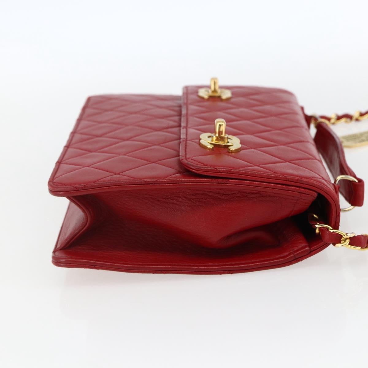 CHANEL Matelasse 23 Double Turn Lock Chain Bag Lamb Skin Red CC Auth 166468SAM