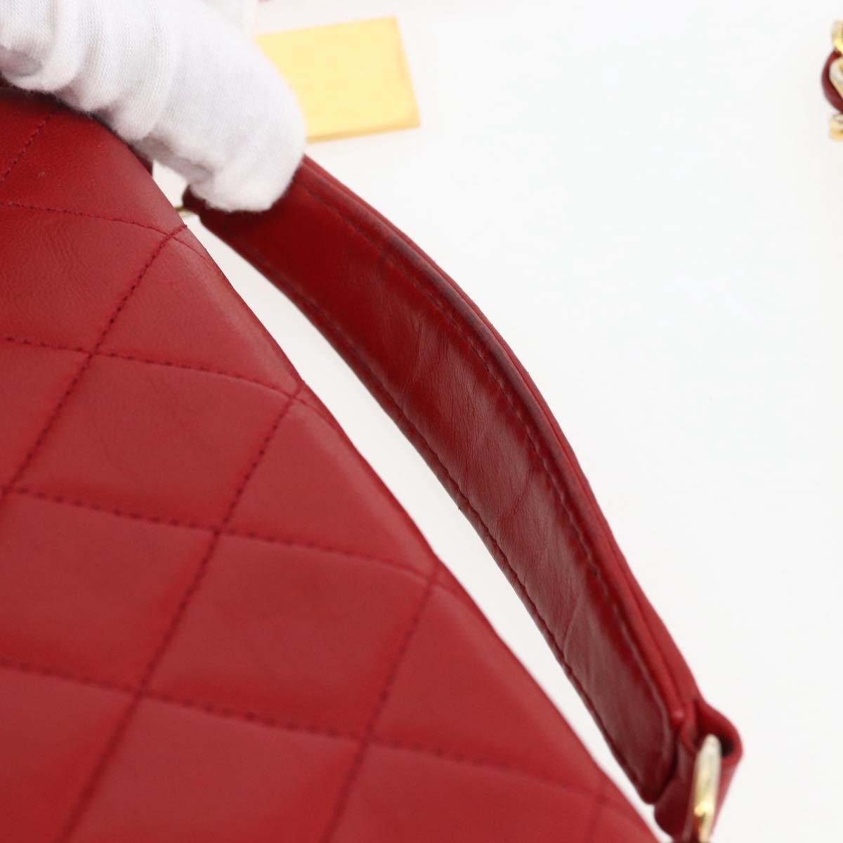 CHANEL Matelasse 23 Double Turn Lock Chain Bag Lamb Skin Red CC Auth 166468SAM