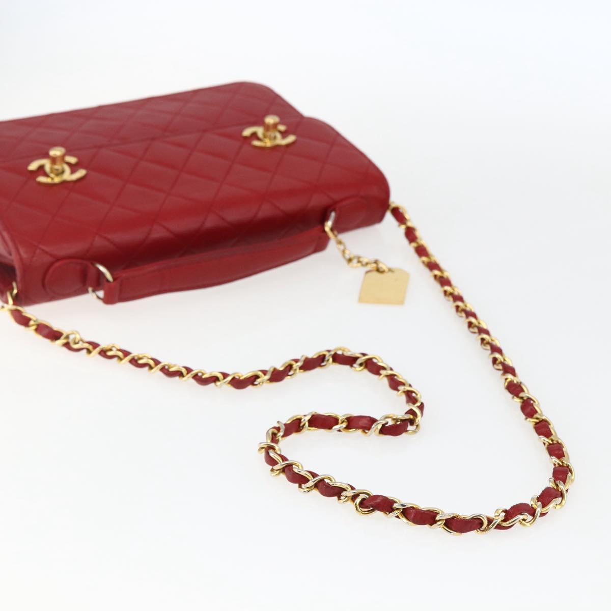 CHANEL Matelasse 23 Double Turn Lock Chain Bag Lamb Skin Red CC Auth 166468SAM